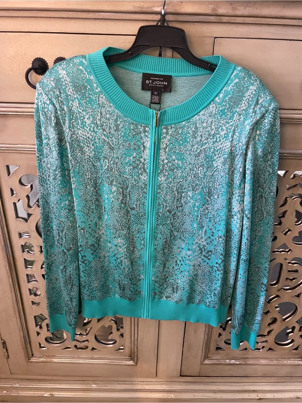 St. John Teal Zip-Front Knit Jacket